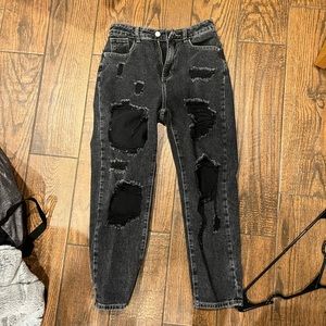 Black ripped mom jeans
